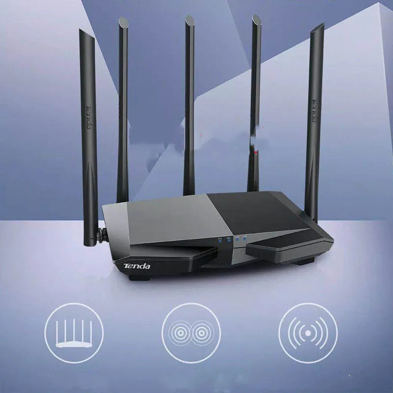 Dual-band router AC7 black with four LAN ports, compact 220x141.5x49mm
