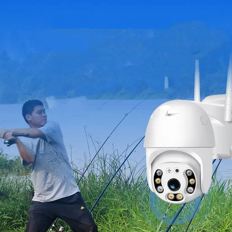 White hemispherical 4G remote monitor camera with 2MP 1080P lens and 32GB storage card