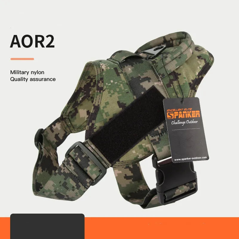 1050D nylon large medium dog harness with UTX buckle and military webbing on grey background