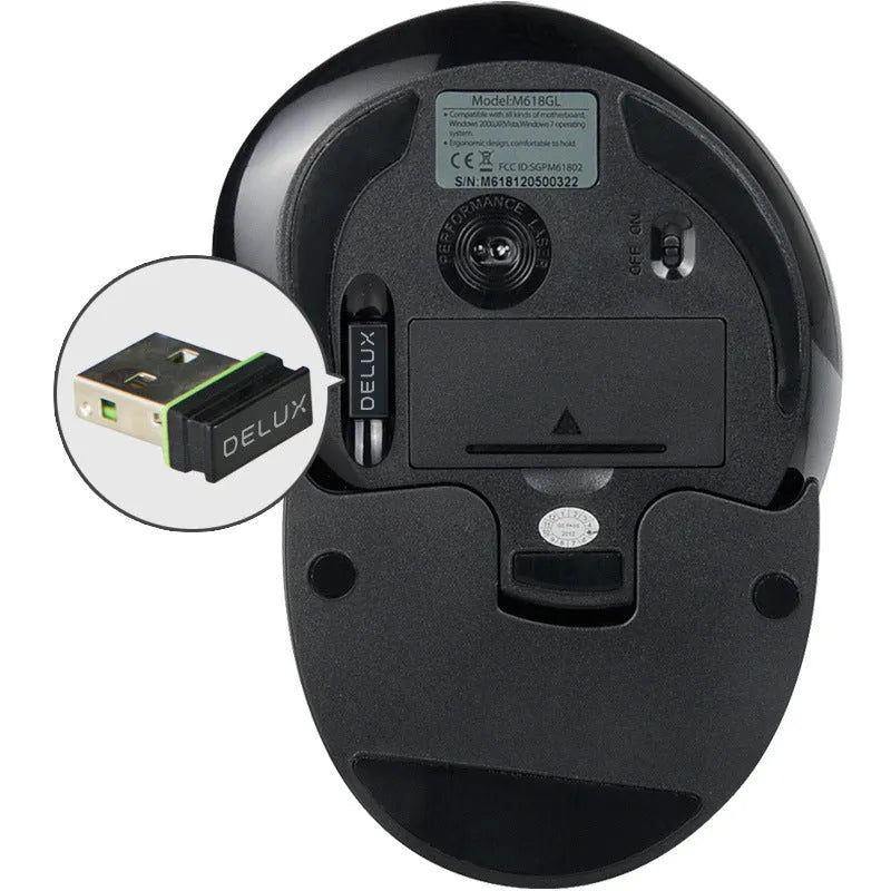 M618 wireless vertical ergonomic mouse in black or white with USB connection
