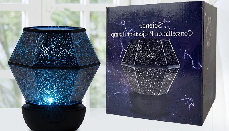Children's rotating stars LED night light showing static and rotating three-colour mode options