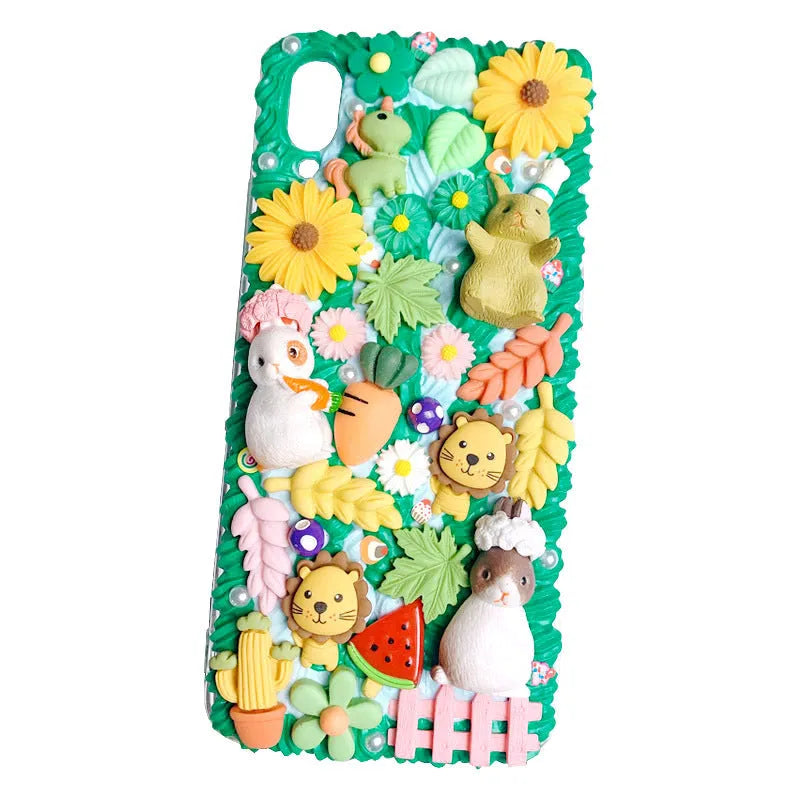 3D silicone phone case with cute pink rabbit design for iPhone, front view