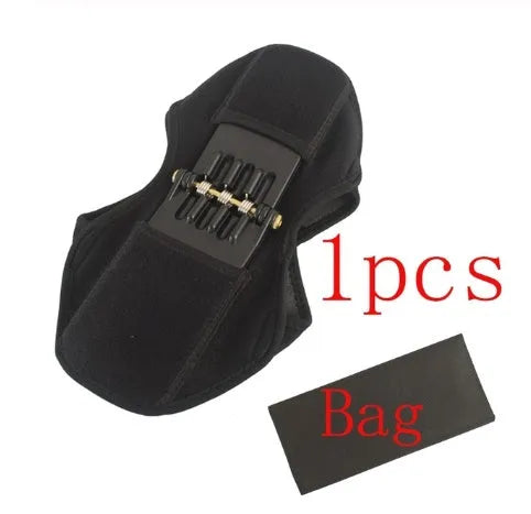 Adjustable spring knee brace patella booster in black colour with breathable fabric and venting holes