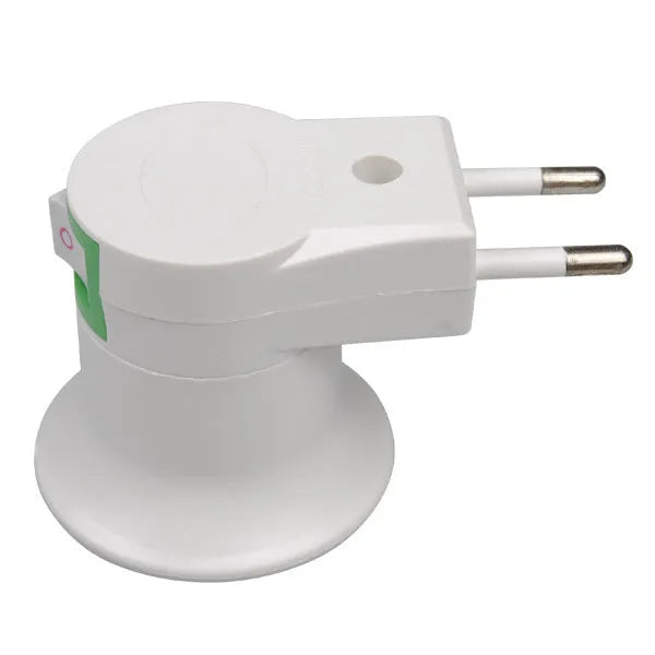 White plug-in E27 screw lamp holder with a built-in on/off switch on the front.