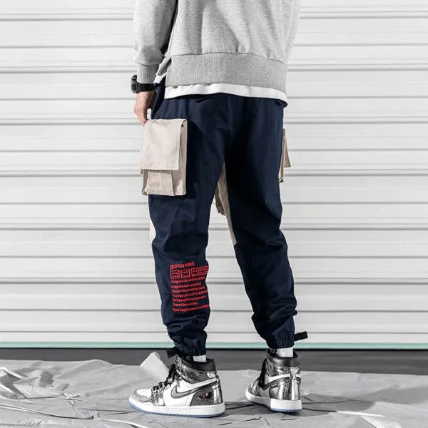 Harlan beam pants in green, grey, and navy blue cotton with elastic waistband, straight-leg design, sizes M to 5XL
