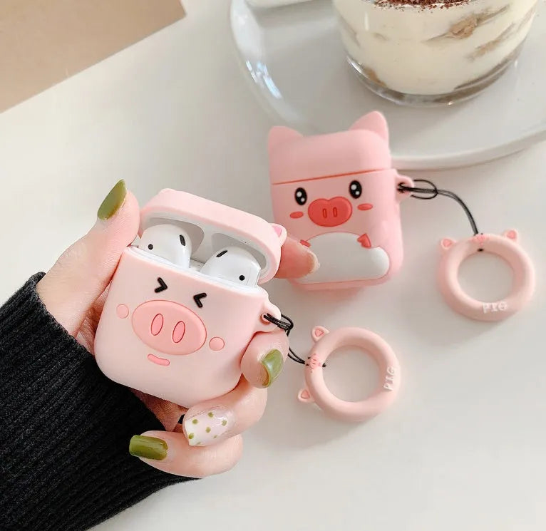 Piglet headphone bag compatible with Apple earphones, soft material, Blinking Pig design