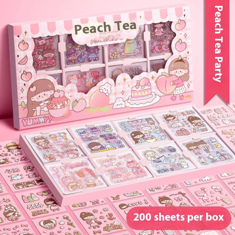 Children's themed sticker collection box with five printed adhesive designs