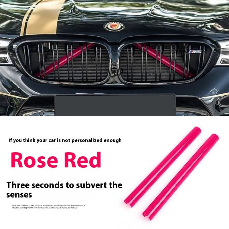 Pair of PVC car water tank decorative strips in nine colour options for radiator grille horizontal bar and middle net.