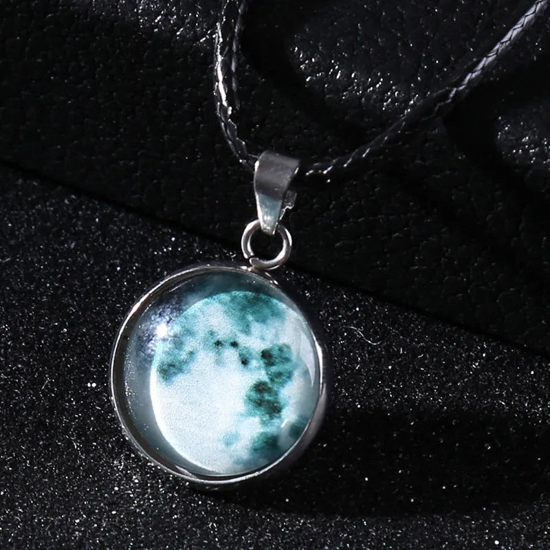 Luminous alloy pendant necklace with glass and coloured glaze Christmas moon night sky constellation design