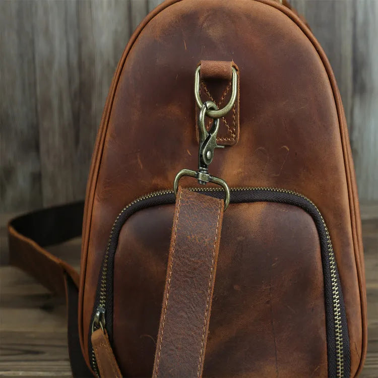Men's crazy horse leather travel bag brown coffee 50cm length 25cm height