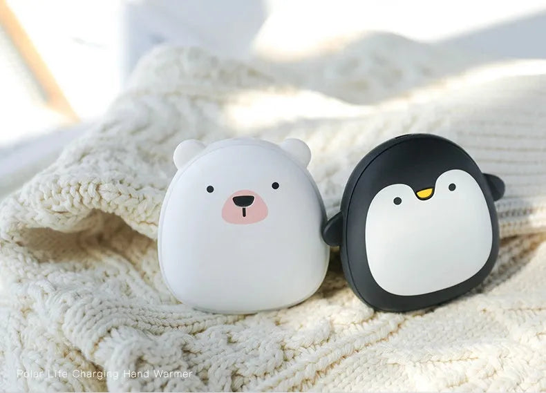Cute cartoon penguin and polar bear design USB rechargeable electric hand warmer.