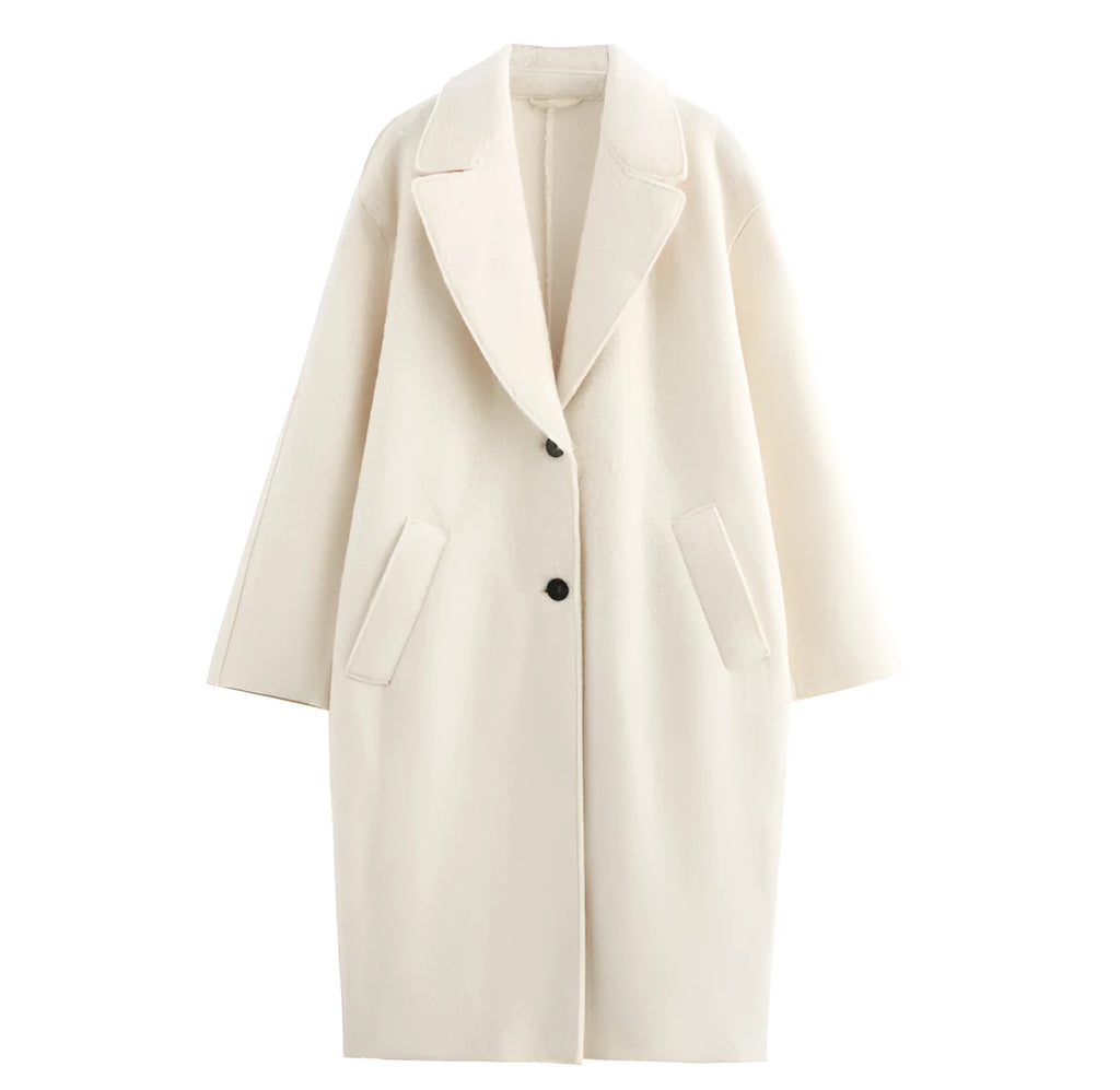 Women's long cashmere blend single-breasted lapel coat loose fit commuter thick winter coat picture colour Asian sizing