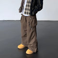 Vintage high waist loose wide leg trousers in coffee colour for women polyester fabric side view