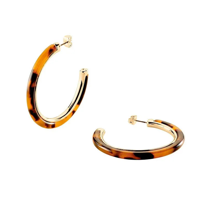 Hawksbill leopard print geometric ring earrings on copper base with electroplated finish