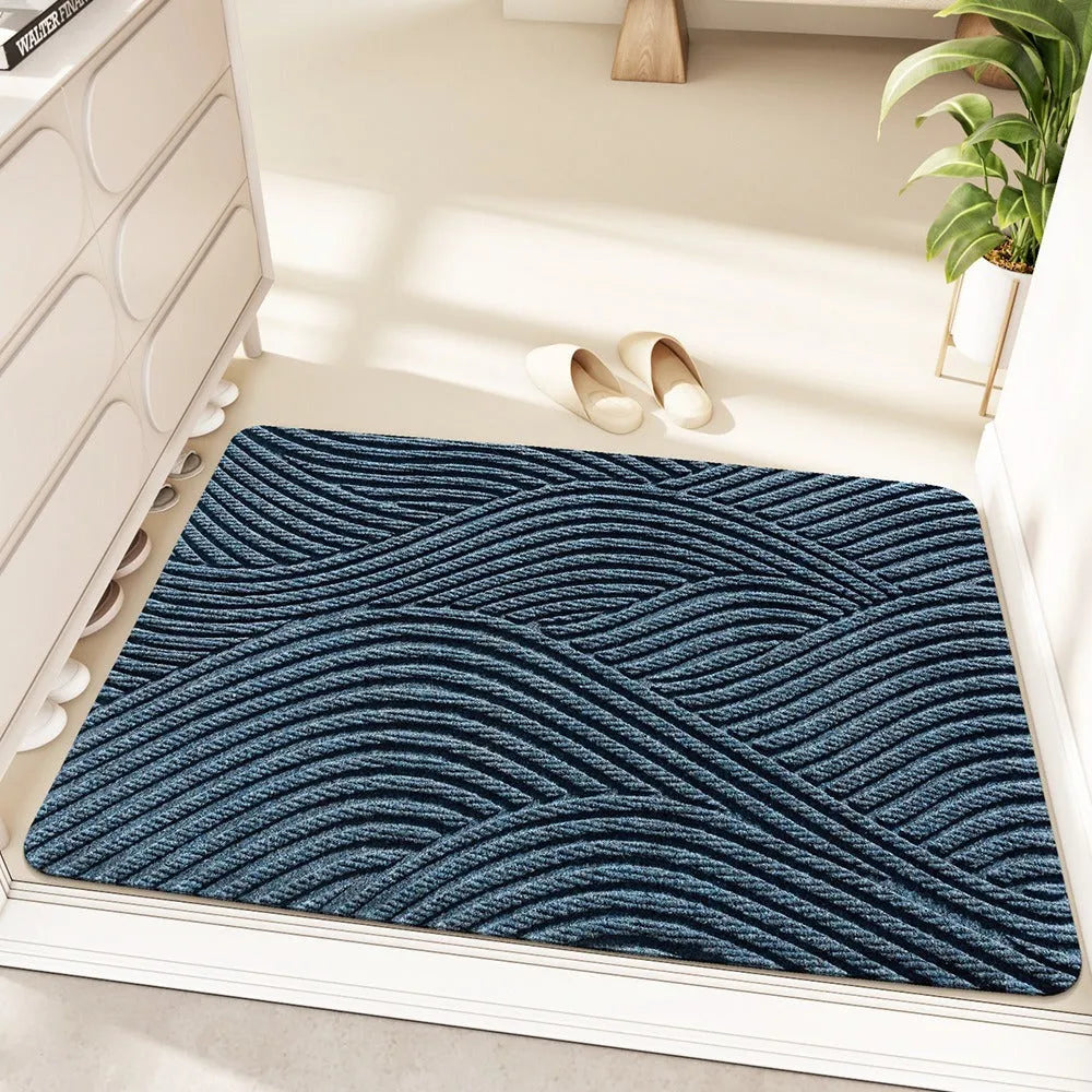 Silk ring alien-shaped entrance floor mat with cartoon anime pattern in blue, 60cm by 90cm
