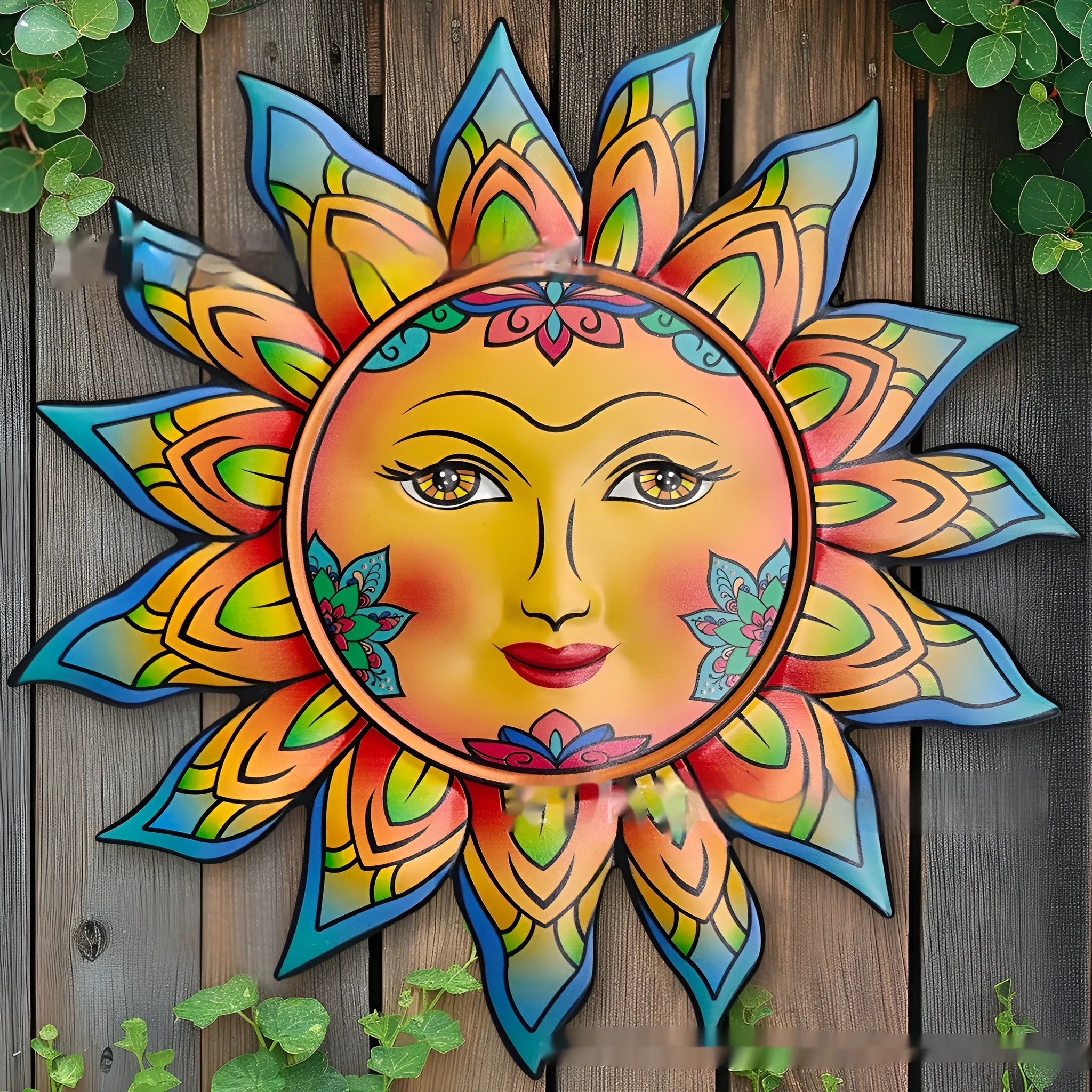 Iron Sun Face metal wall hanging decorative craft for garden or indoor living room.