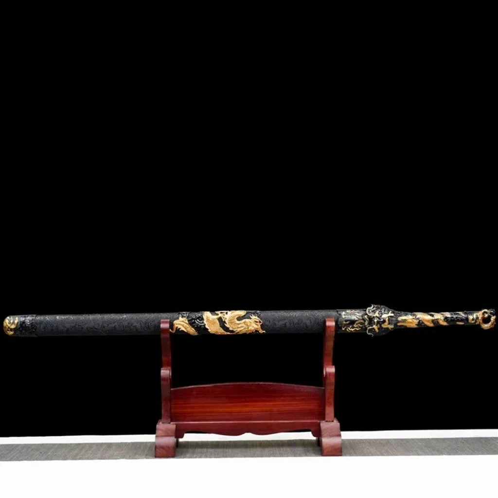 Handmade high manganese steel unsharpened Tang Heng Dao sword with satin-covered scabbard, 104cm