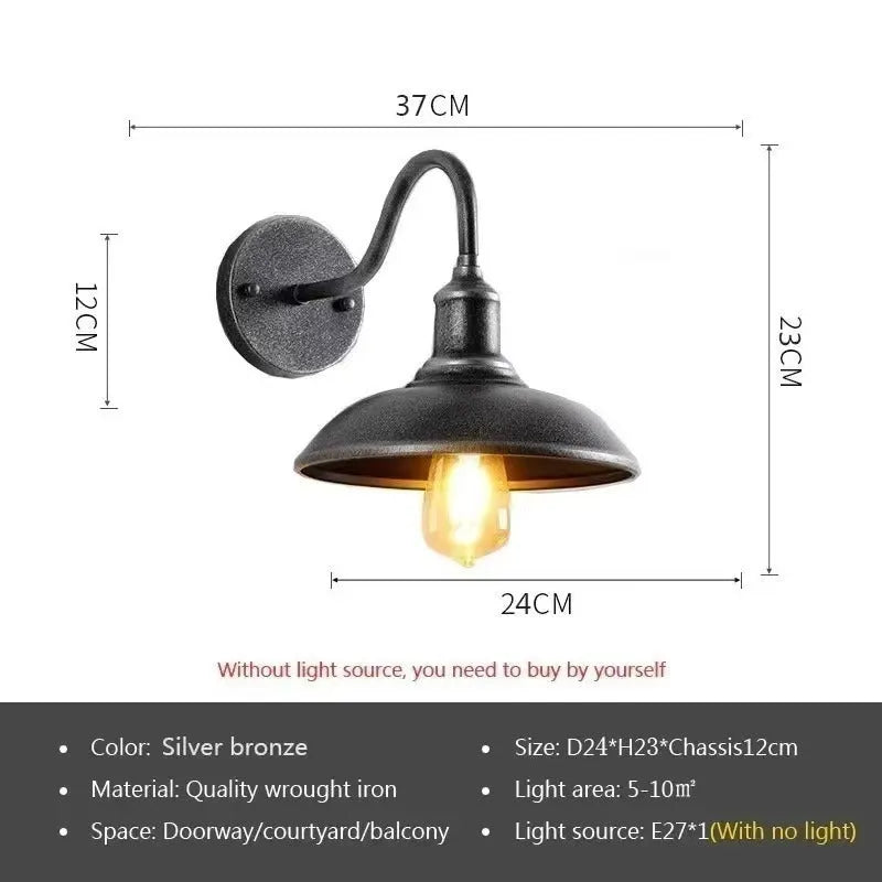 Retro villa courtyard wall lamp in silver or copper finish with right-angle or bevel design