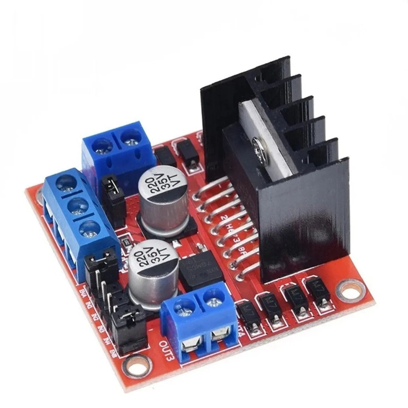 L298N dual H-bridge motor driver module with connection pins and heat sink
