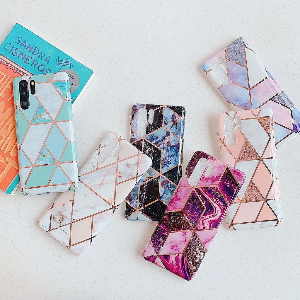 Electroplated marble pattern mobile phone case in TPU material for Huawei and Samsung smartphones
