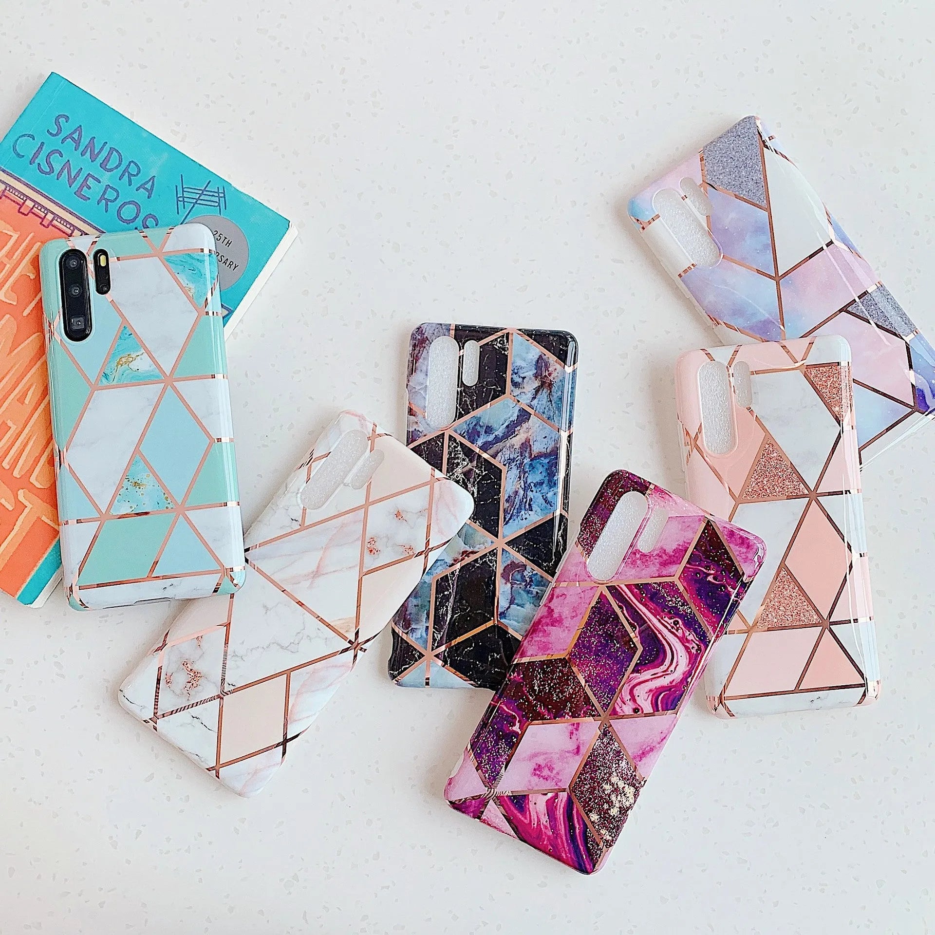 Electroplated marble pattern mobile phone case in TPU material for Huawei and Samsung smartphones