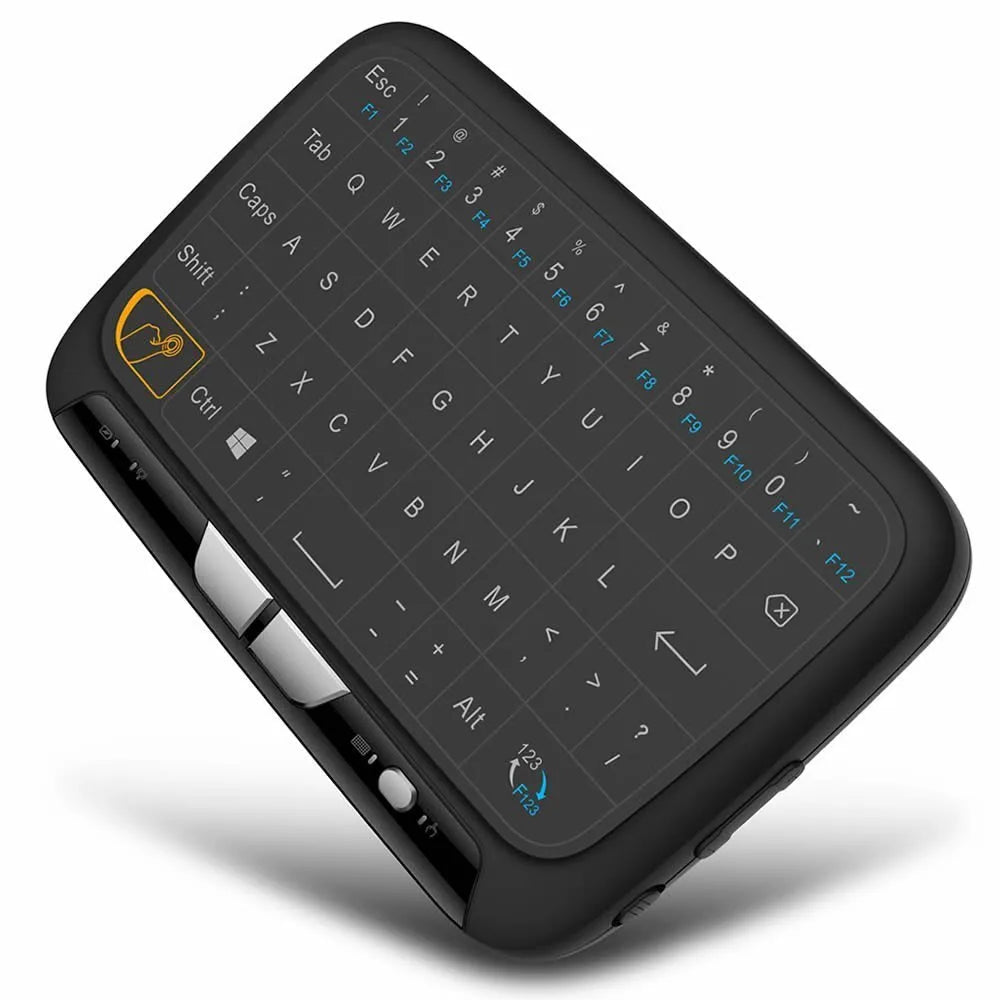 Mini H18 black wireless keyboard with 5.3 inch touchpad and QWERTY layout