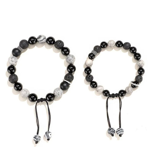 Black agate map stone volcanic bracelet with diamond-shaped stone in New Chinese style design