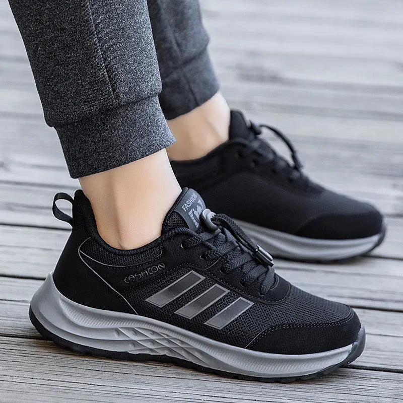 Breathable mesh non-slip mom shoes with elastic slip-on design for men and women