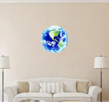 Glow in dark 3D Earth wall sticker showing luminous planet design on wall with astronomy theme
