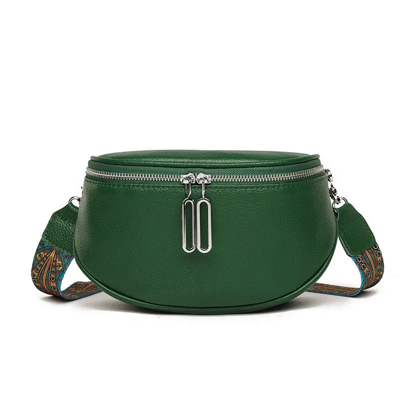 Women's soft PU leather messenger bag in saddle shape with single shoulder strap