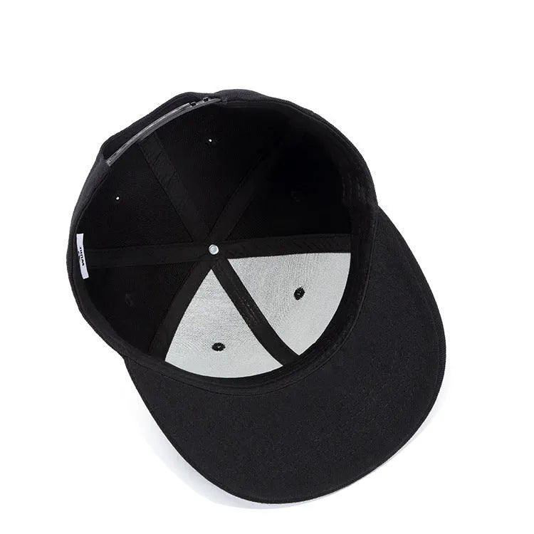 Black punk hip hop flat hat made from imitation felt with adjustable band, 12cm height, 18.5cm width