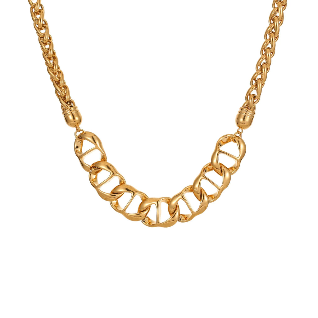 Women's gold-plated stainless steel necklace with geometric pendant design on regular chain