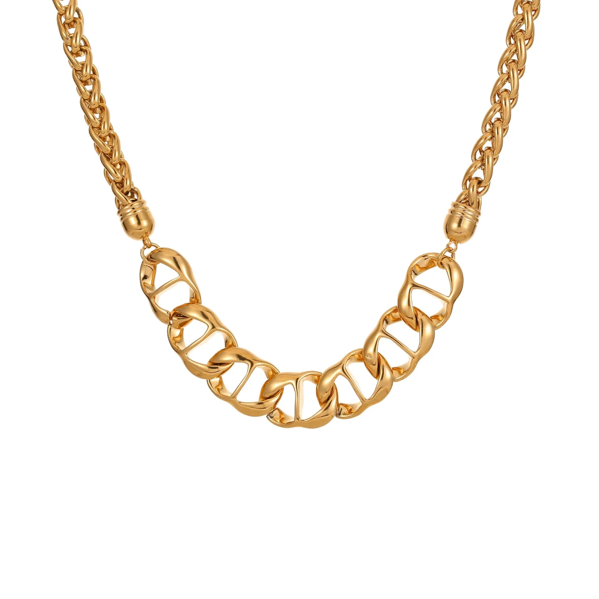 Women's gold-plated stainless steel necklace with geometric pendant design on regular chain