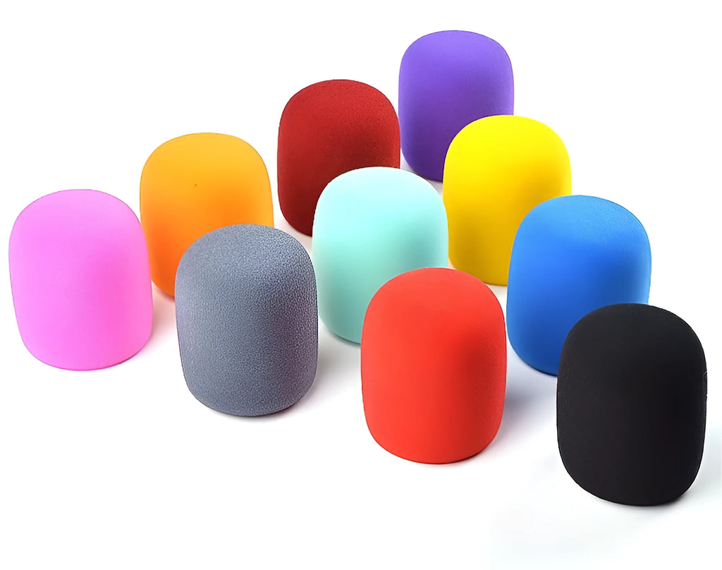 Pack of 4 multicoloured foam microphone cover sponges for ball shaped handheld stage mics in blue grey orange purple red wine red and yellow