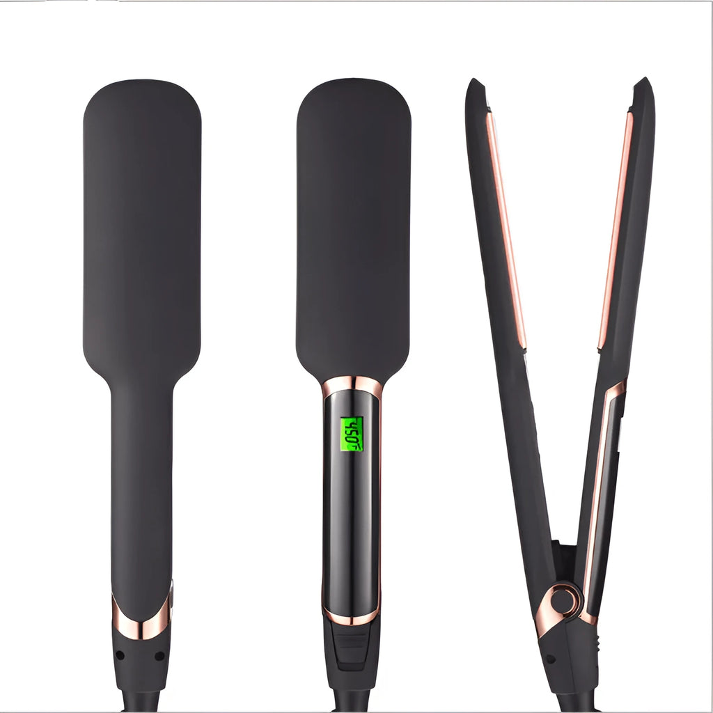 Infrared hair straightener with blue LED display and ceramic oil heating plate