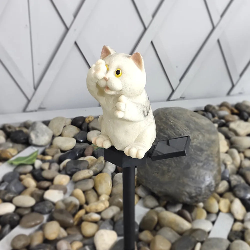 Brown cat-shaped solar lawn light for garden decoration with LED illumination