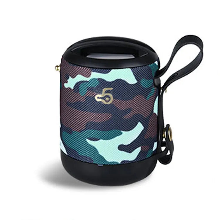 Waterproof portable Bluetooth speaker with leather texture in black, blue, camouflage, grey, or red colours
