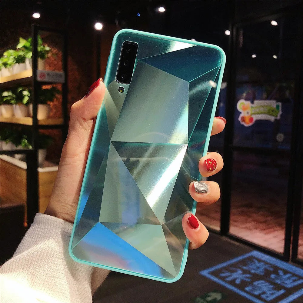 Samsung diamond pattern rhombus mirror phone case back cover in TPU and PC, black colour, for Samsung Galaxy