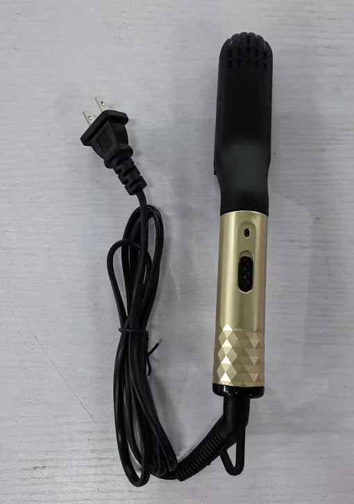 Gold multifunctional hair straightener comb for men with MCH technology and two temperature modes, including ceramic teeth and rubber anti-scald layer