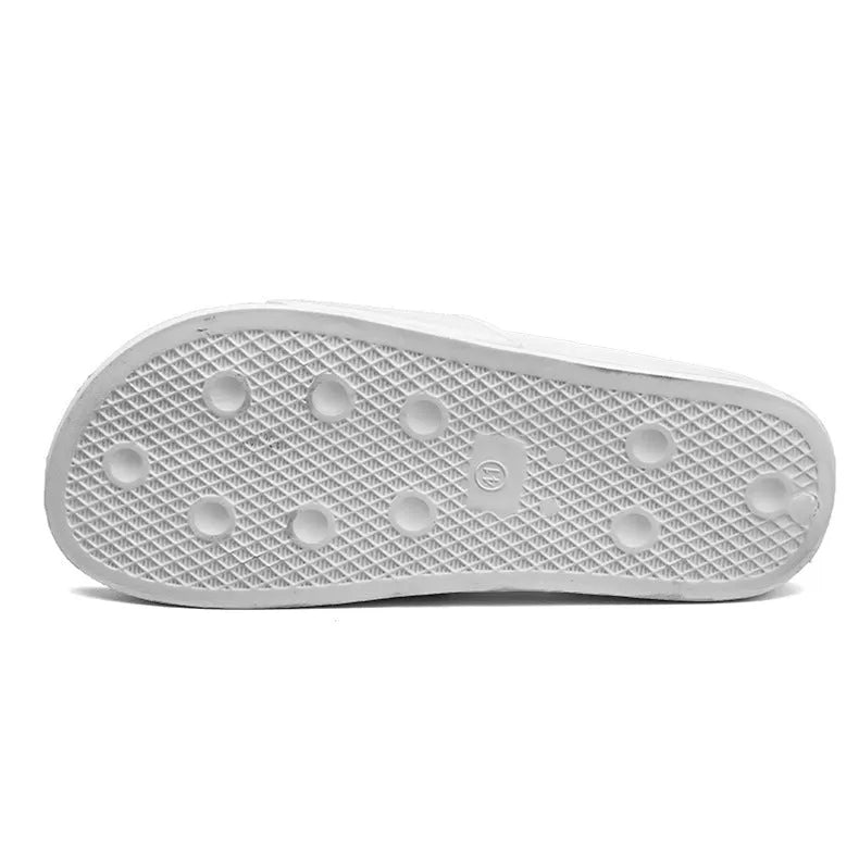 Large size men's open-toe slippers with rubber sole, shown in black and white colour options.