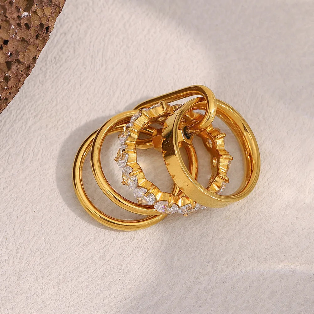 Gold multi-layer zircon ring for women in stainless steel, retro style, size No 6 or No 7