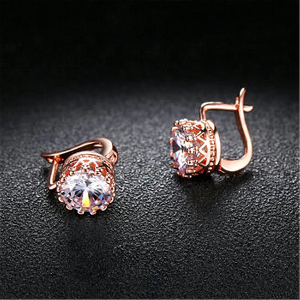 Korean retro crown ear clips in copper with white diamond detailing, rose gold and white gold colour options