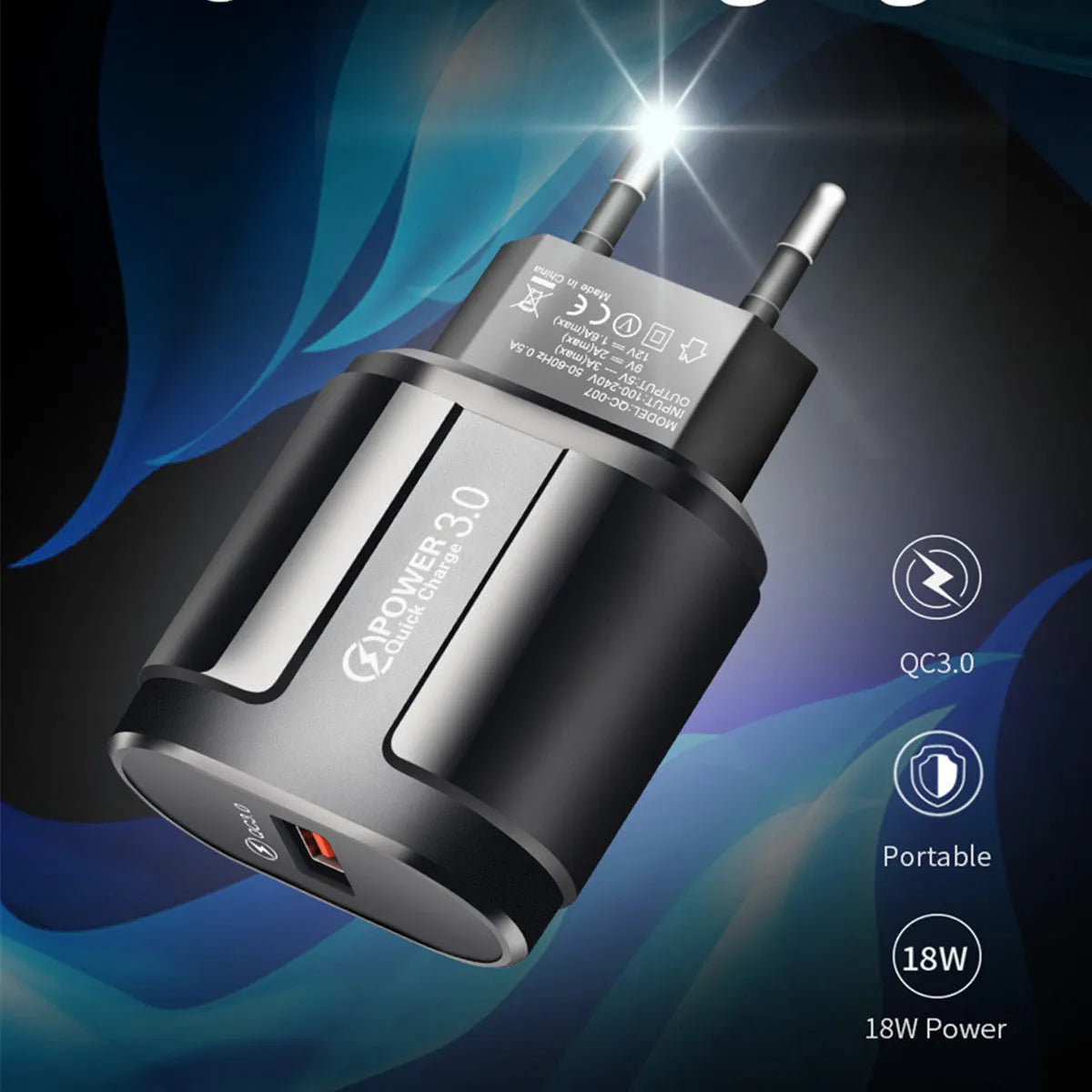 White international smart charger for mobile phones with EU UK US plug options shown