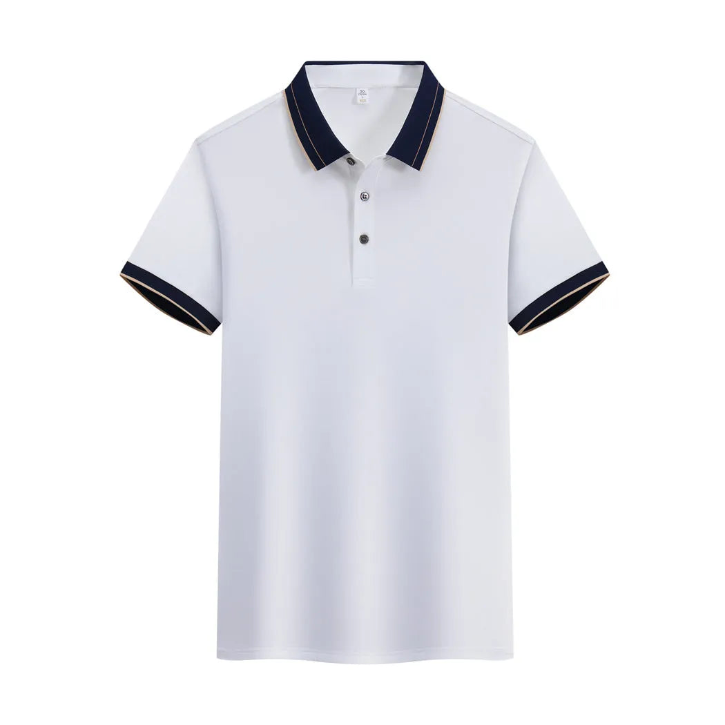 Ice Ion mercerized pearl cotton colour matching collar polo shirt in white, front view, short sleeves, regular fit