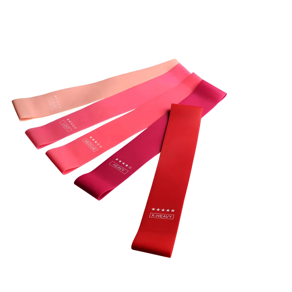 Pink gradient latex yoga tension bands set of five with different resistances