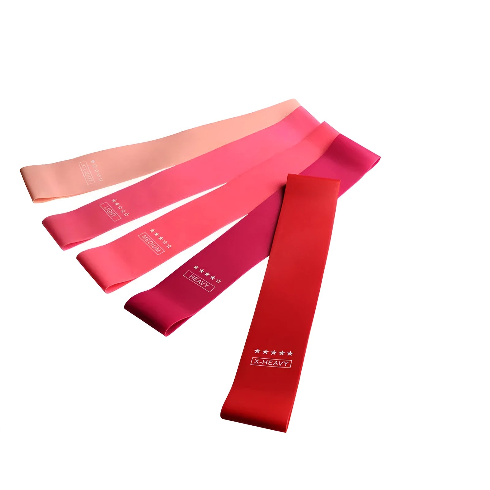 Pink gradient latex yoga tension bands set of five with different resistances