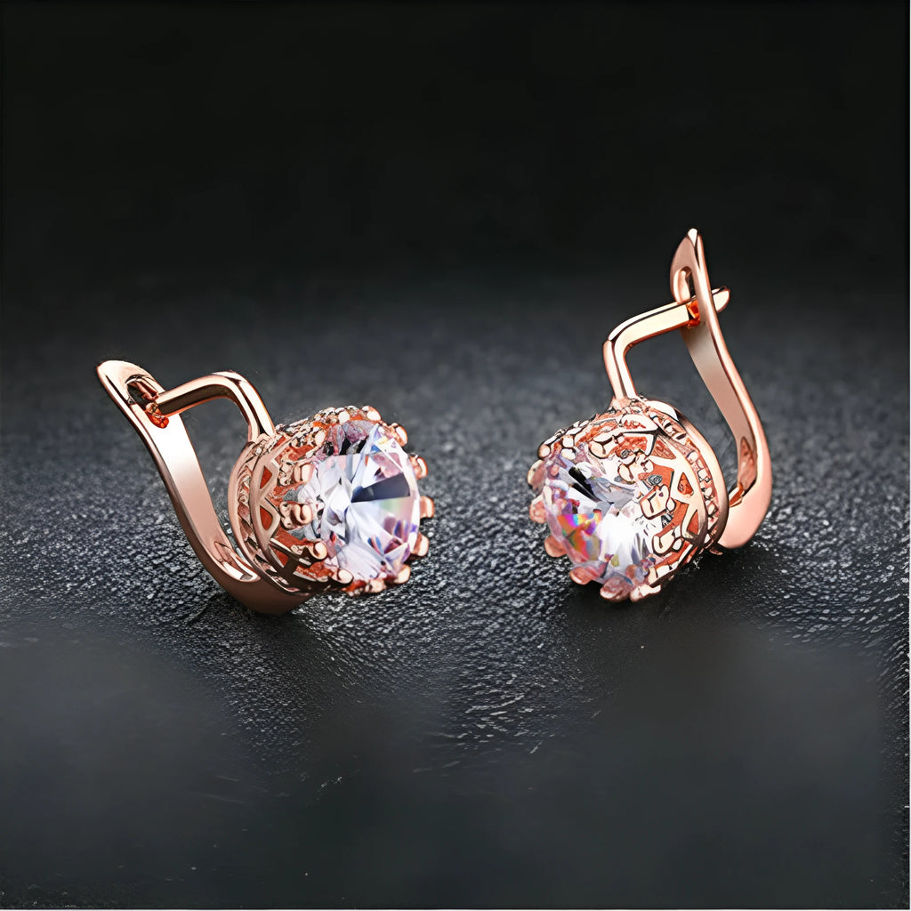 Korean retro crown ear clips in copper with white diamond detailing, rose gold and white gold colour options