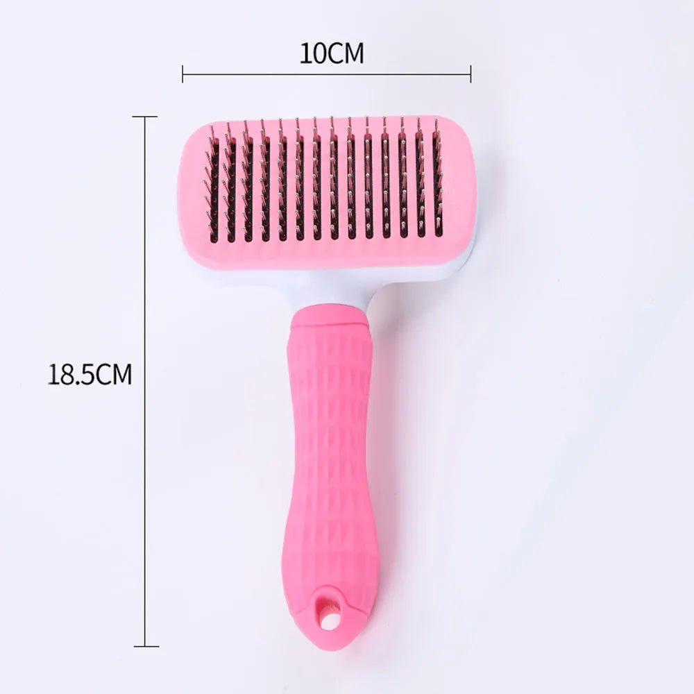 Pet self-cleaning comb with thick steel needles, blue handle, 18.5cm length, for dogs and cats