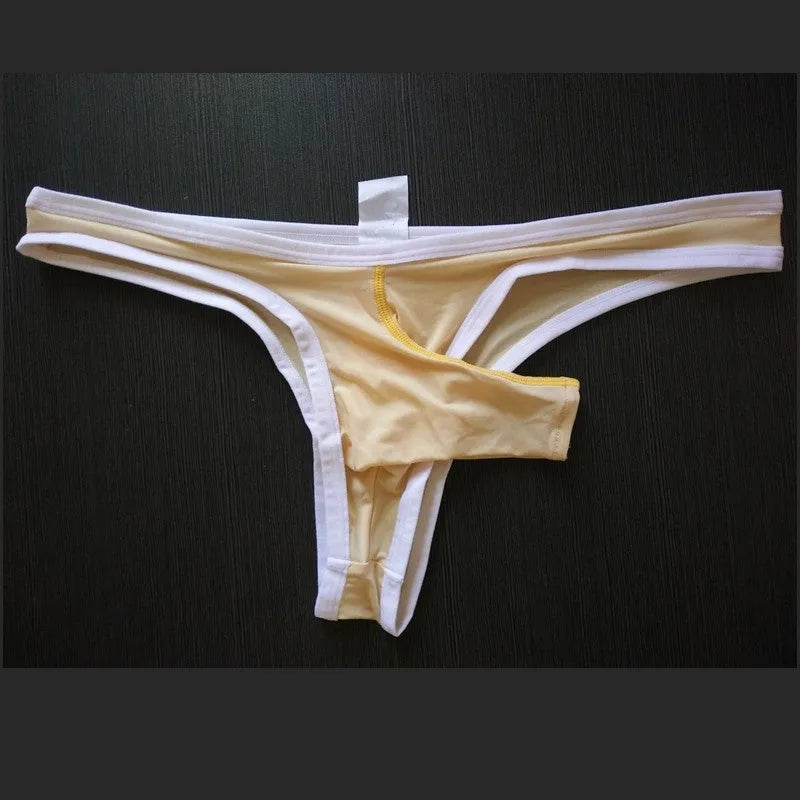 Men's ice silk nylon briefs in elephant nose style, shown in multiple colours.