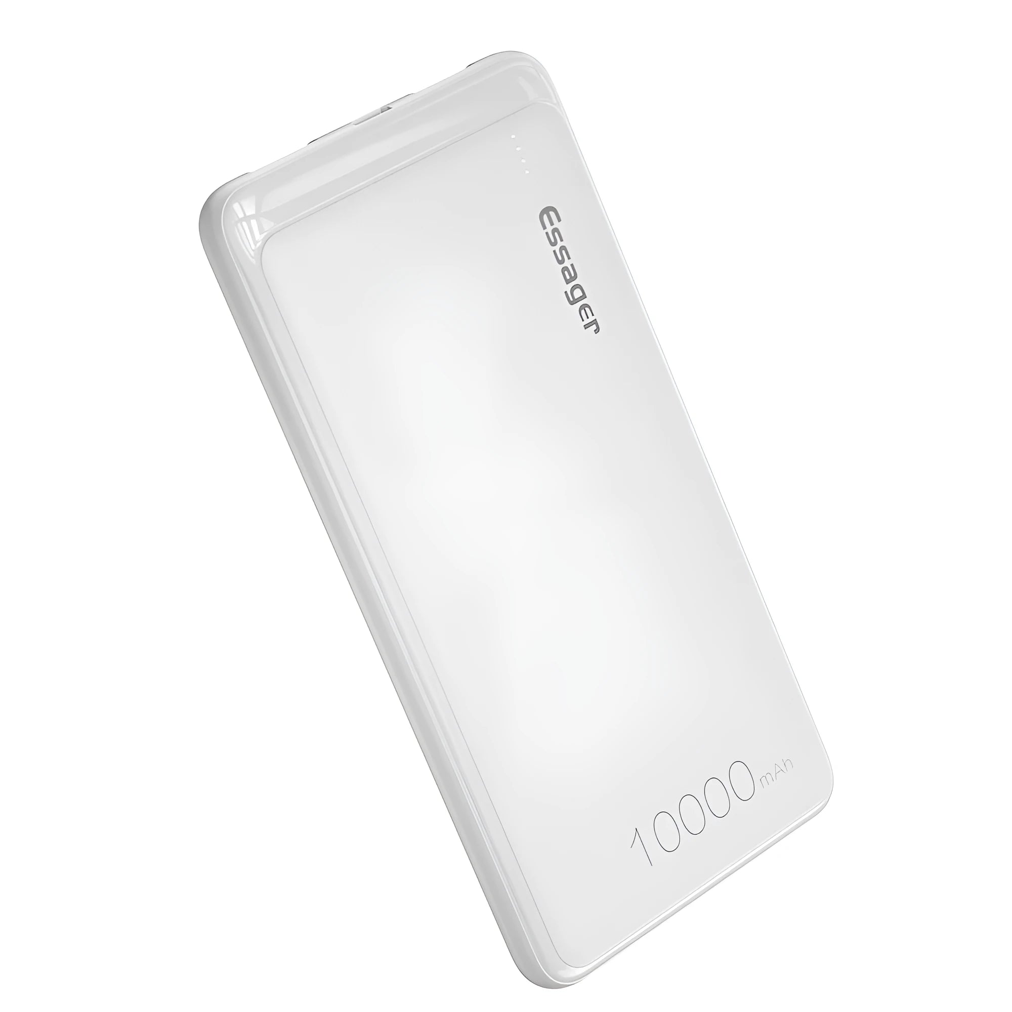 Essager Small Jane black or white 10000mAh ultra-lightweight power bank showing dual USB outputs and LED indicators